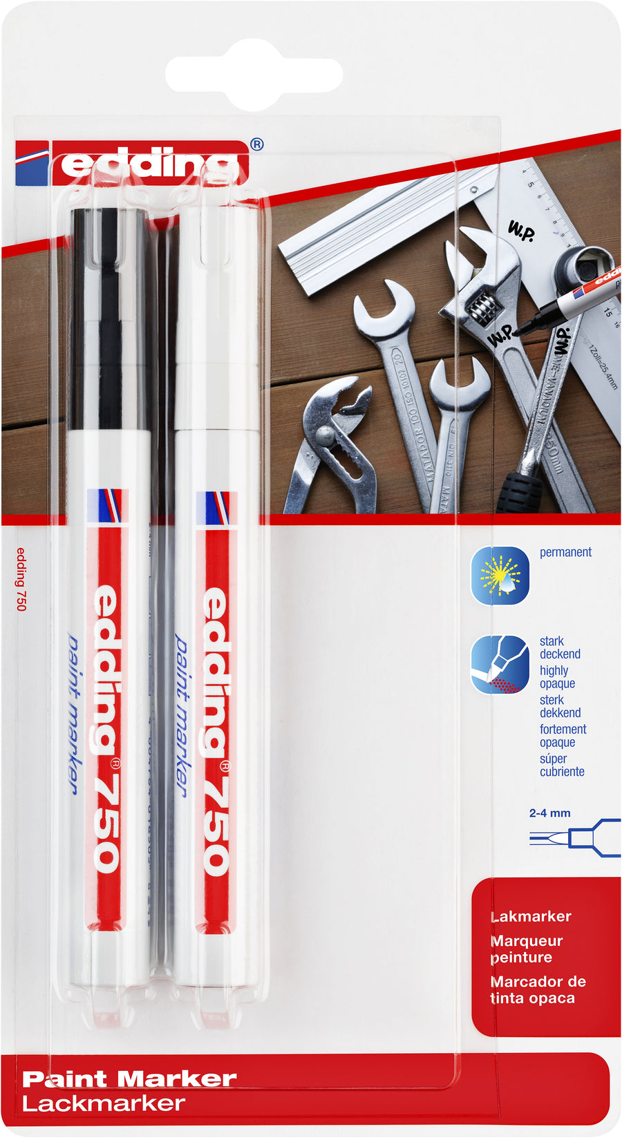 Paintmarker edding 750 oliebasis 2-4mm wt-zw bls