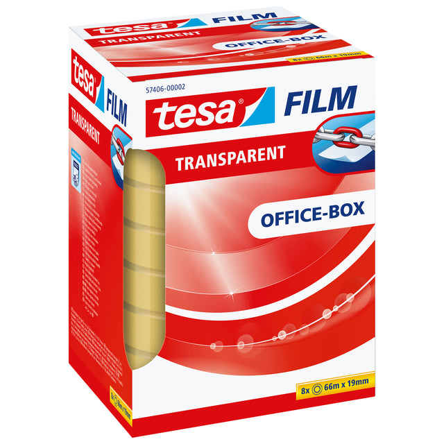 Plakband tesafilm 66mx19mm Transparant 8 rol