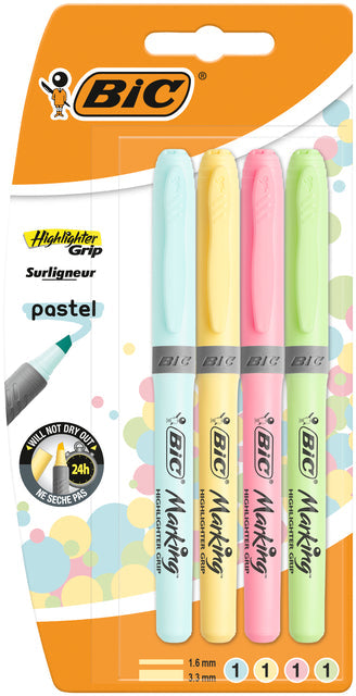 Markeerstift Bic grip pastel assorti