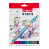 Fineliner Brush pen Bruynzeel set 12 kleuren