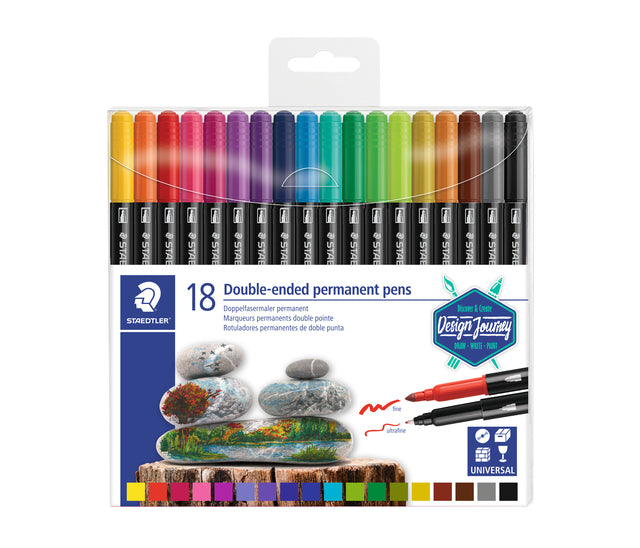 Viltstift Staedtler perm dubbele punt 18st ass