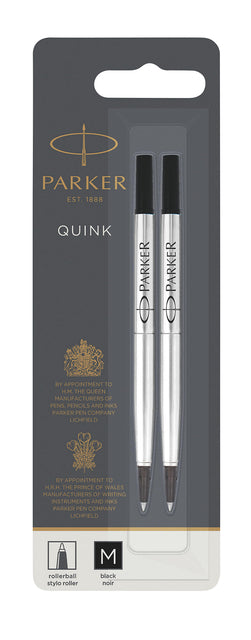 Rollerpenvulling Parker Quink M blister 2st zwart