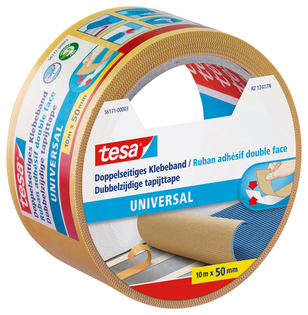 Tapijttape tesa Uni 10mx50mm dubbelzijdig wit