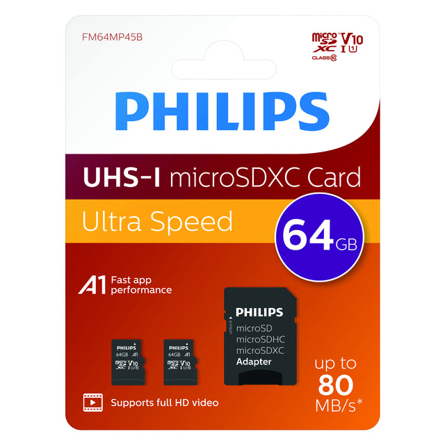 Geheugenkaart Philips micro SDXC 64GB 2 st