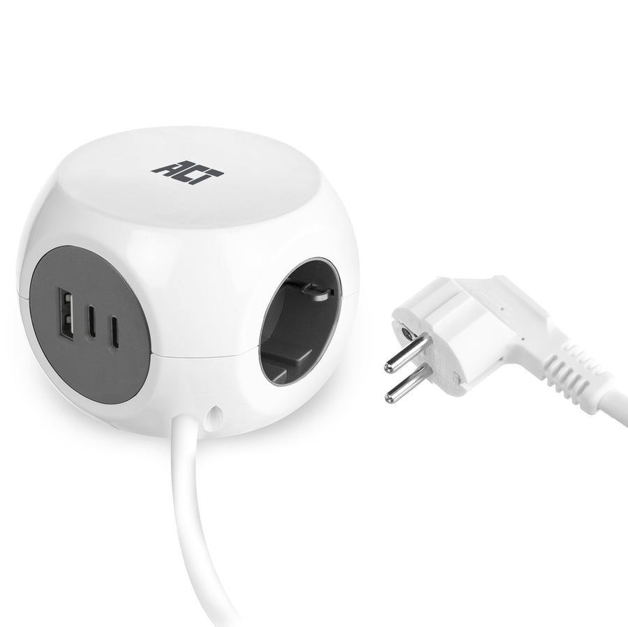 Stekkerblok ACT 3vdig incl 2x USB C/A wt/gs