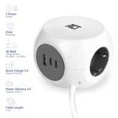 Stekkerblok ACT 3vdig incl 2x USB C/A wt/gs - afbeelding 3