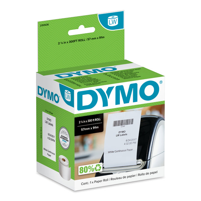 Papierrol Dymo LabelWriter doorlopend 57mmx91m wit
