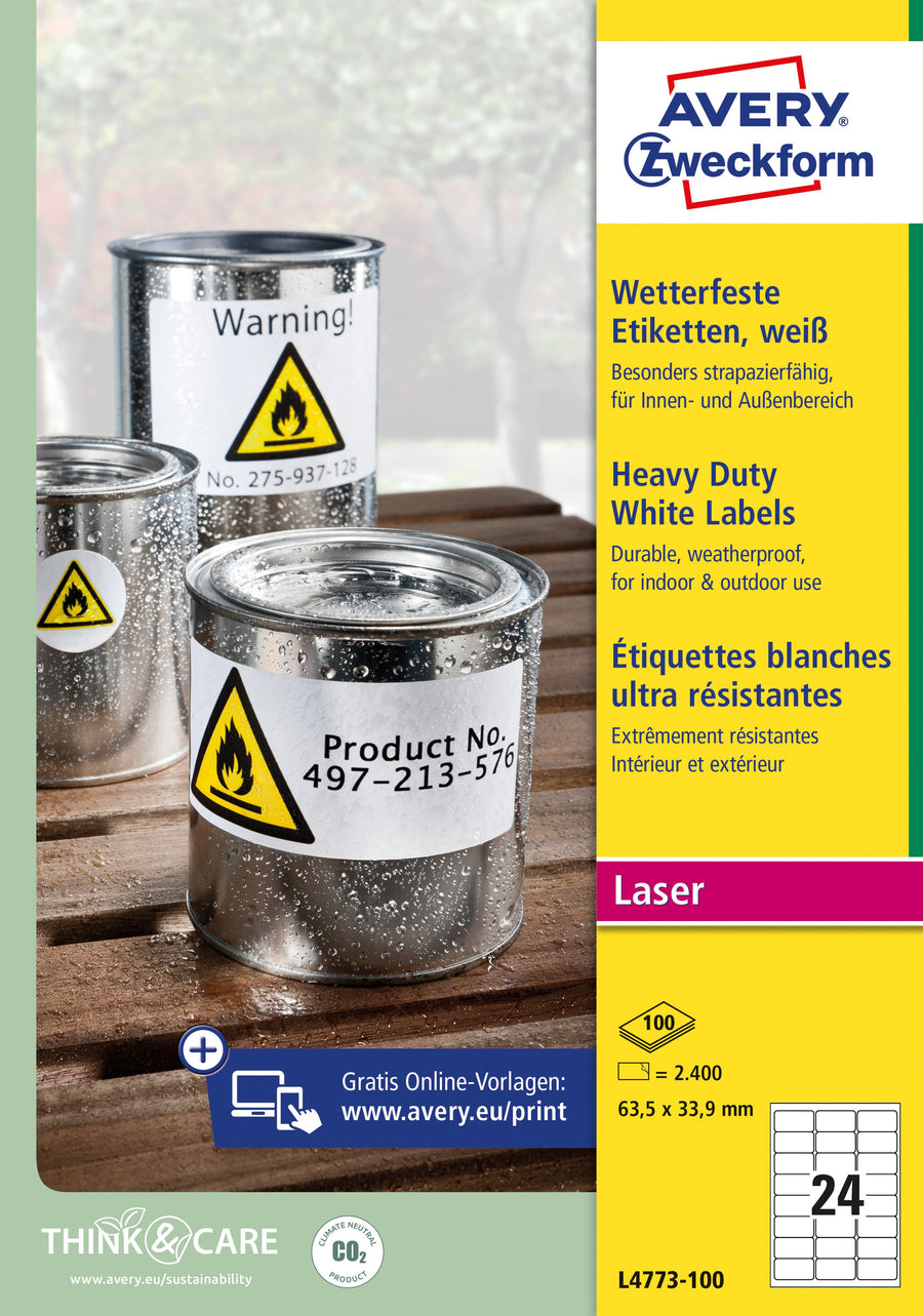 Etiket Avery Zweckform L4773-100 63.5x33.9 2400st