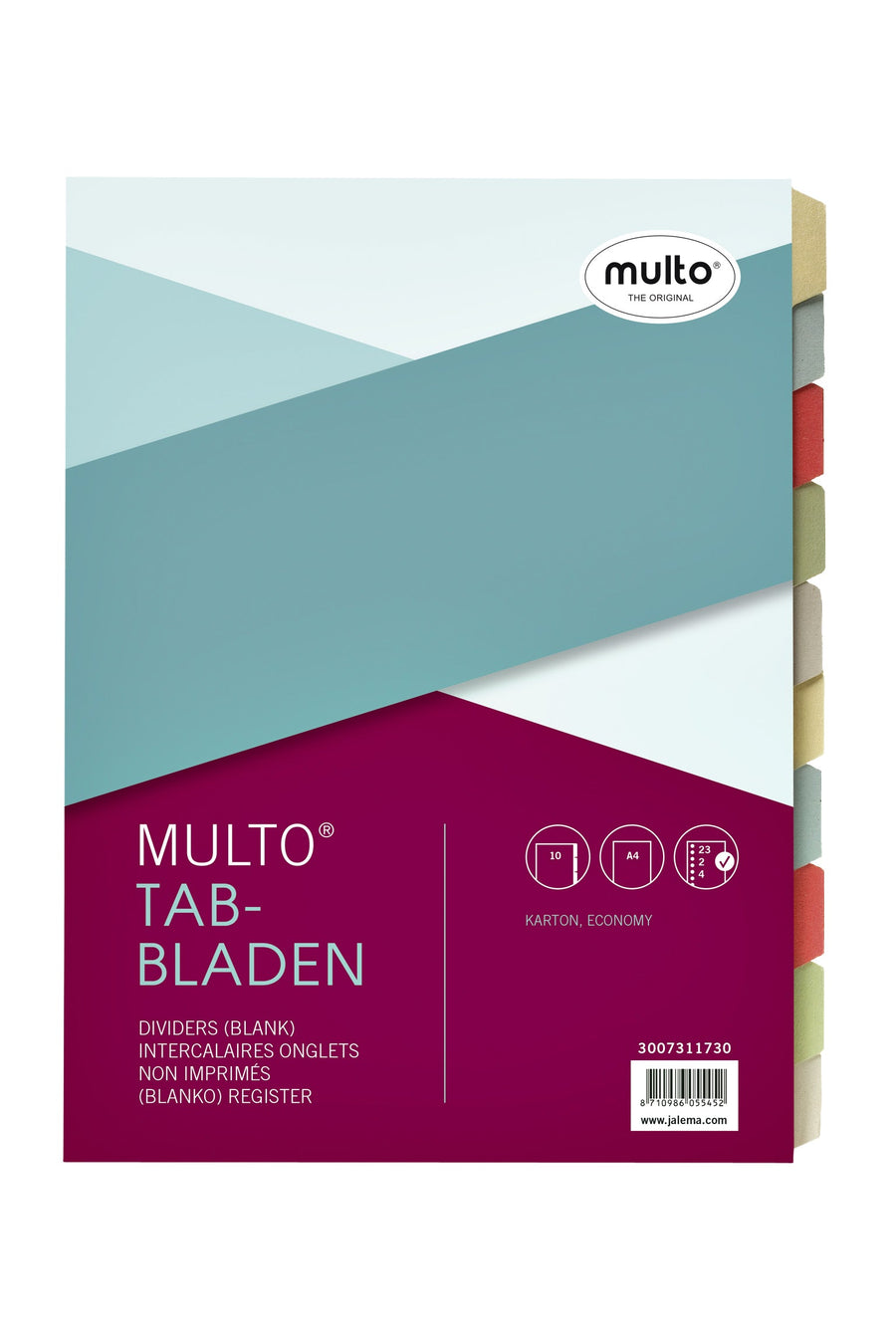 Tabbladen Multo A4 23r karton 10dlg ass