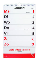 Kalender 2026 met grote letters En cijfers Qua