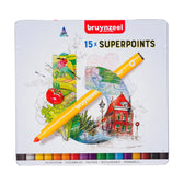 Viltstift Bruynzeel Super Points 15 kleuren