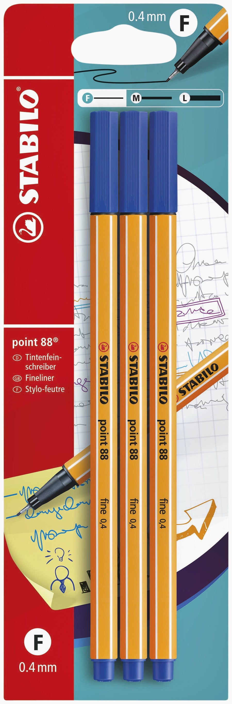 Fineliner STABILO point 88/41 F blauw 3st