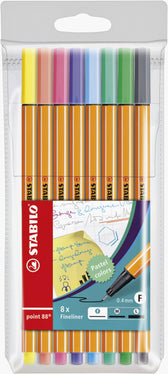 Fineliner STABILO point 88/8 F pastel ass 8st