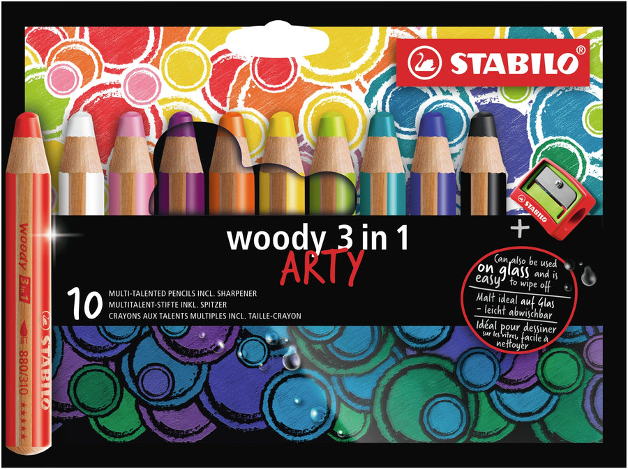 Kleurpotlood STABILO 880 woody 3 in 1 Arty 10st