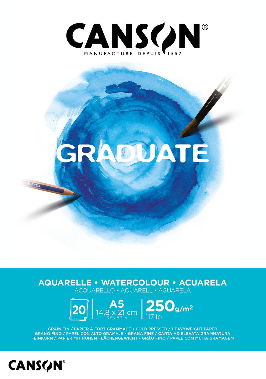 Aquarelpapier Canson Graduate 20vel 250gr A5 wit