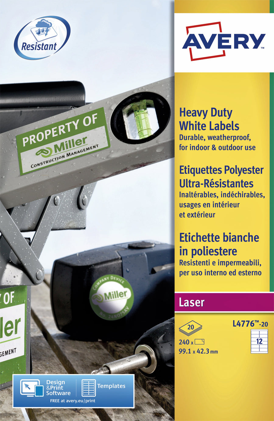 Etiket Avery L4776-20 99.1x42.3mm wit 240stuks
