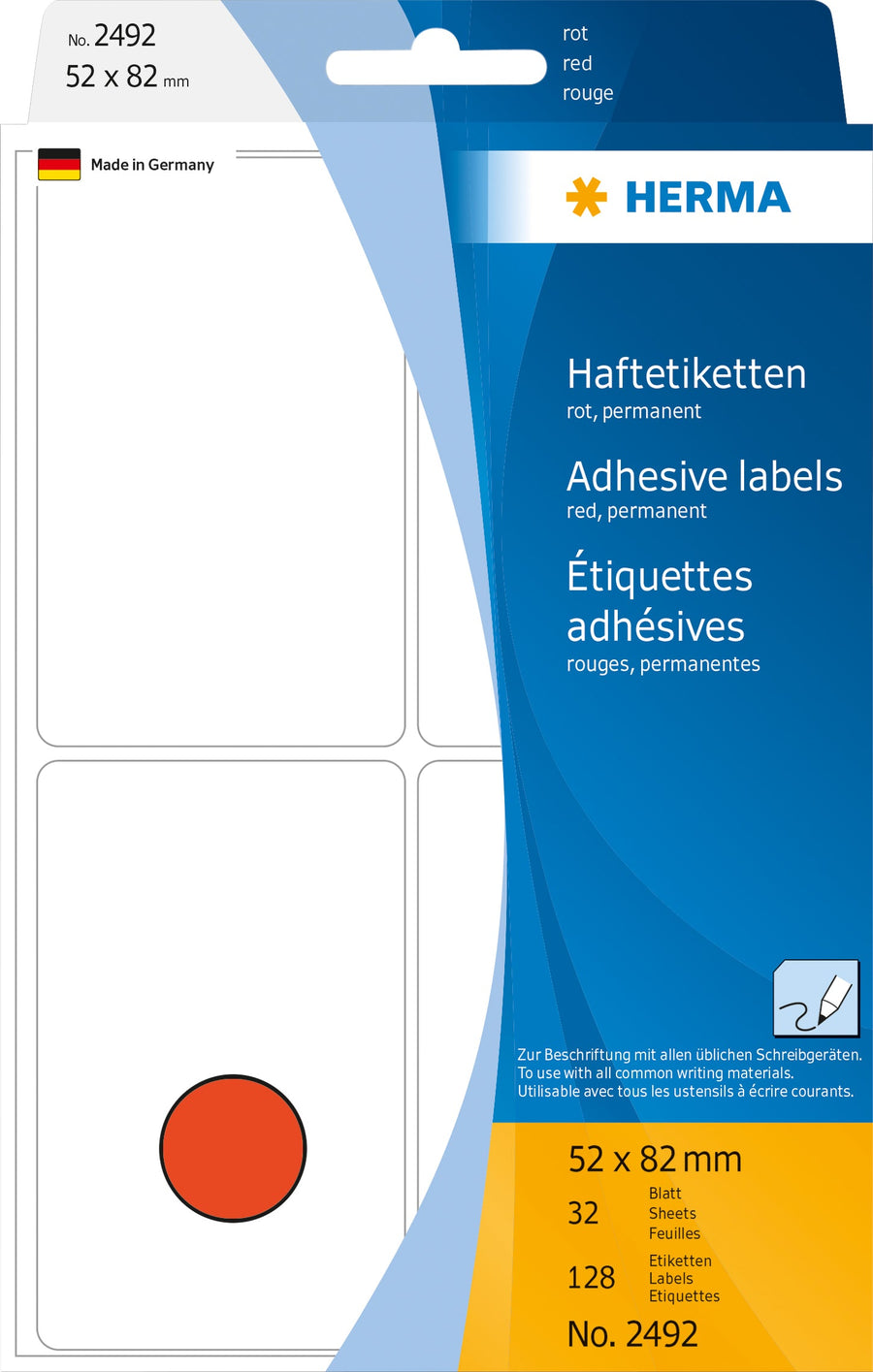 Etiket HERMA 2492 52x82mm rood 128stuks