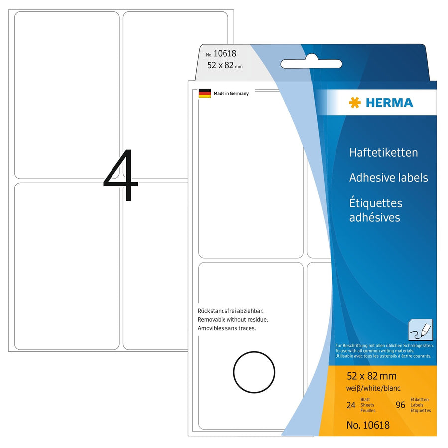 Etiket HERMA 10618 52x82mm verwijderbaar 96stuks