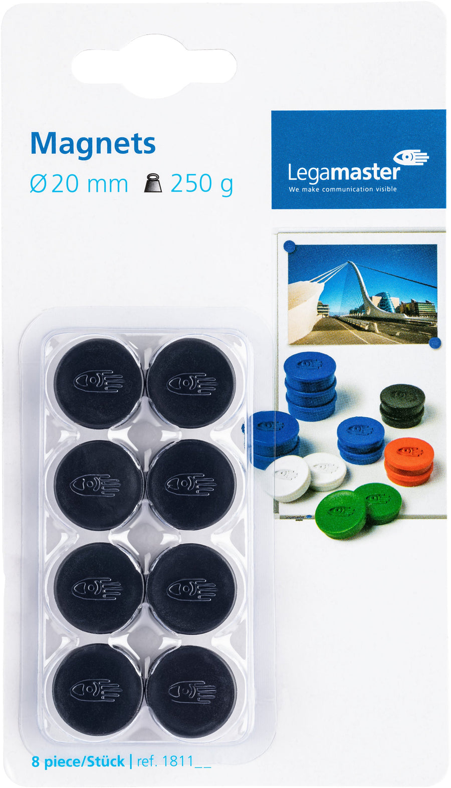 Magneet Legamaster 20mm 250gr zwart 8 stuks
