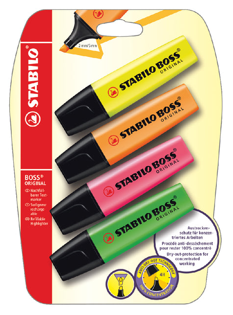 Markeerstift STABILO BOSS 70/4 4st assorti