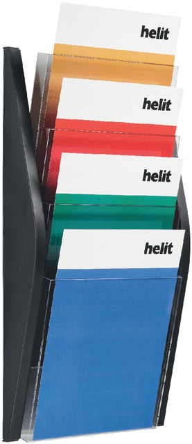 Folderhouder Helit wand 4x A4 zwart
