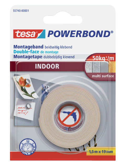 Dubbelzijdig montagetape tesa Indoor 1.5mx19mm wit