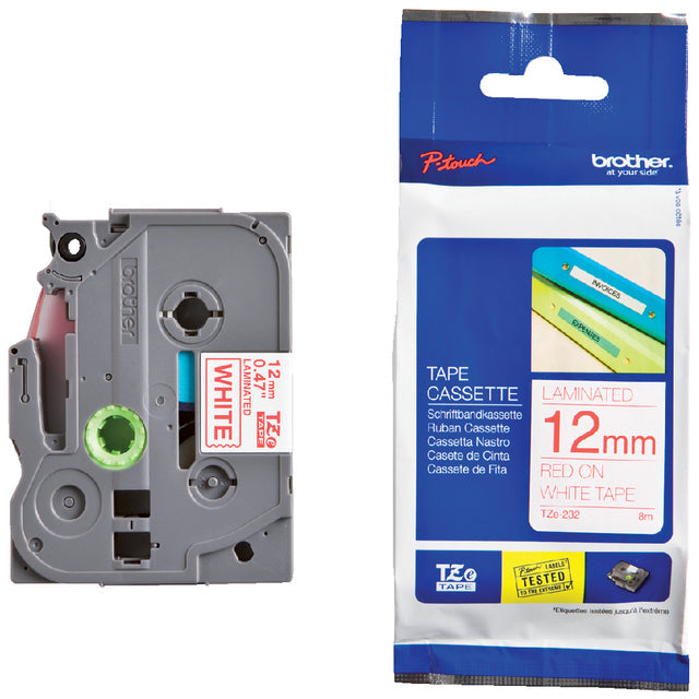 Labeltape Brother Ptouch TZe232 12mm wit