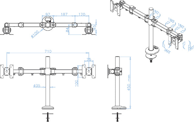 Monitorarm Neomounts D960DG doorvoerklem zwart