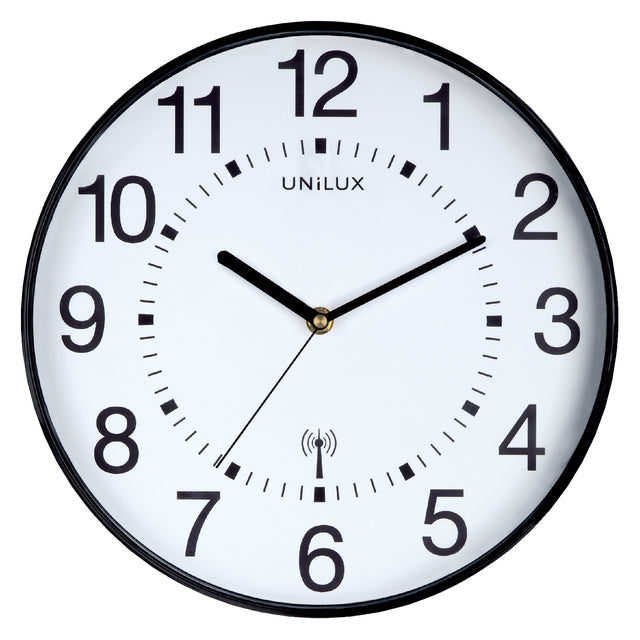 Wandklok Unilux Wave radio dia 30cm zwart/wit