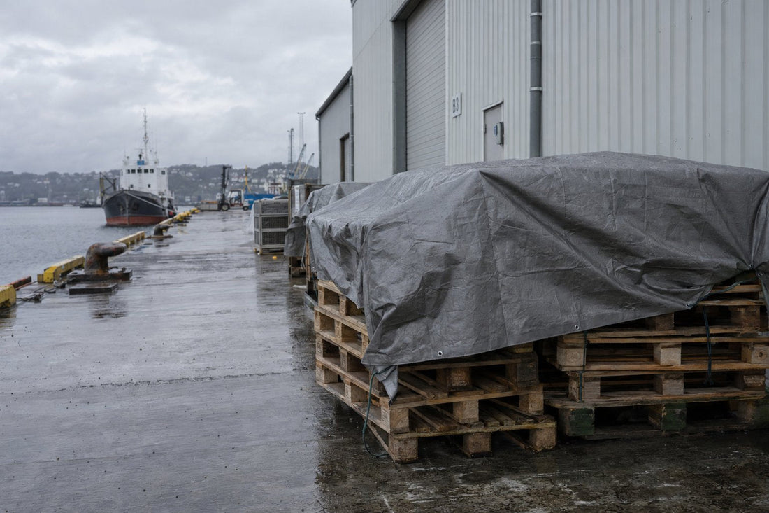 Pallet beschermen bij buitenopslag met afdekfolie en pallethoes