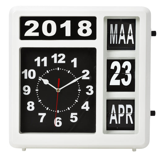 Wandklok Perel Flipover 31cm zwart wit