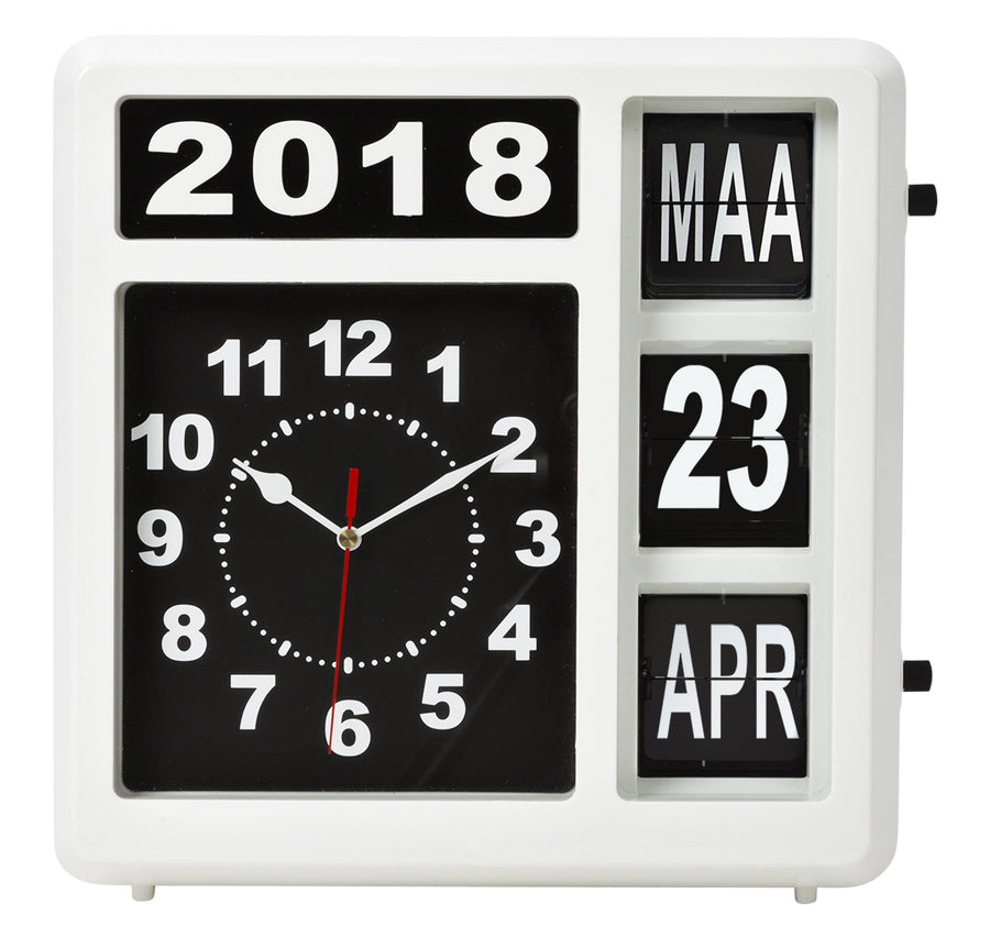 Wandklok Perel Flipover 31cm zwart wit