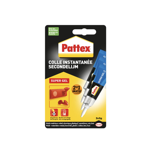 Secondelijm Pattex super gel 3gr blister 2+1
