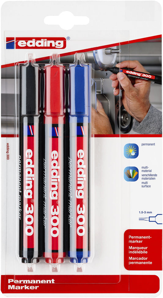 Viltstift edding 300 rond 1.5-3mm blist3 assorti