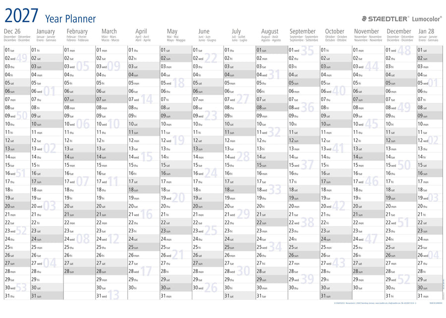 Jaarplanner 2026 Staedtler 84x60cm oprolbaar