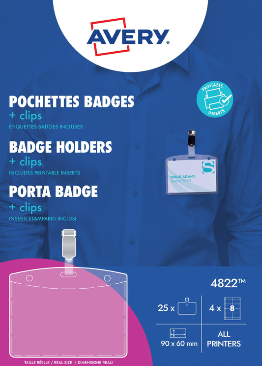 Badge Avery met clip 4822 60x90mm insteekkaarten