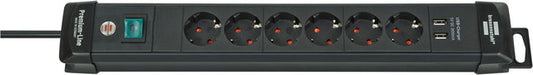 Stekkerdoos Brennenstuhl Prem 6vdig  2USB 3m zwart