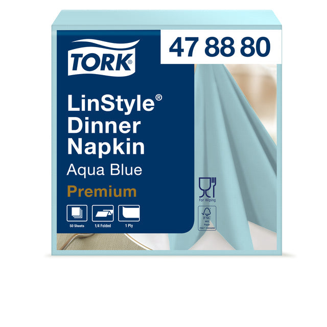 Dinerservet Tork Linstyle Premium 50 vel aquablauw