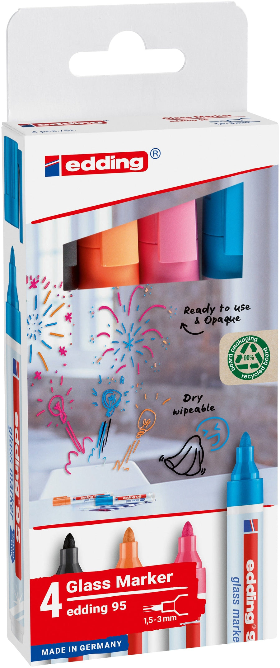 Viltstift edding 95 glasbord incl zwart assorti