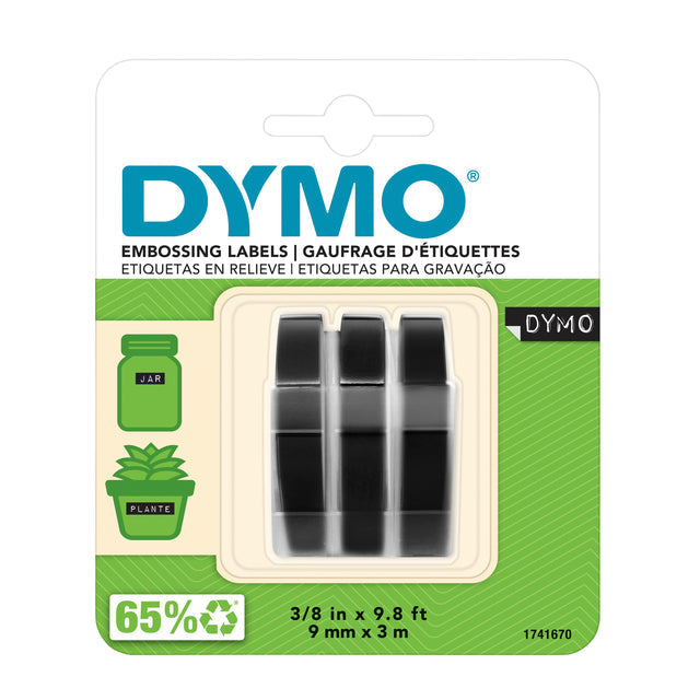 Relieftape Dymo embossing plastic 9mm wit