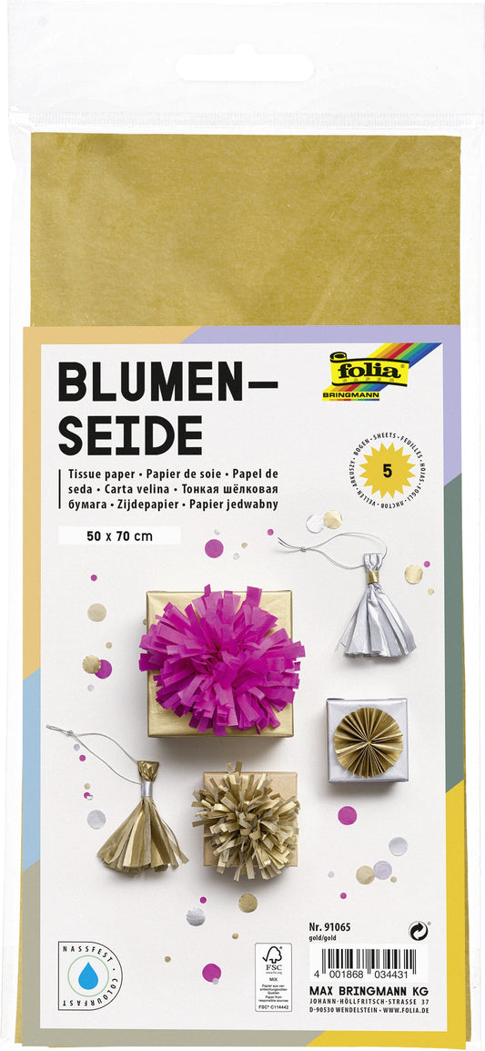 Zijdevloeipapier Folia 50x70cm 20gr nr65 goud 5vel