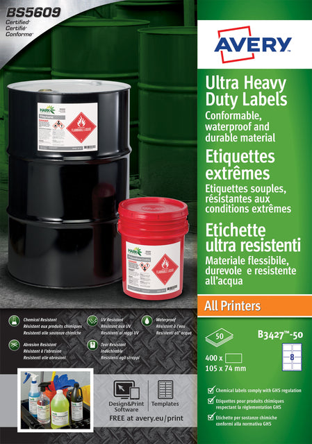 Etiket Avery B3427-50 105x74mm PE wit 400st