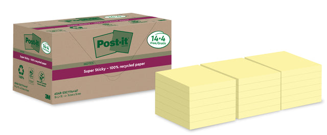 Memoblok Post-it 654 RSS12CY 76x76mm geel 14+4