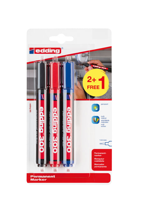 Viltstift edding 300 rond 1.5-3mm 2+1 assorti