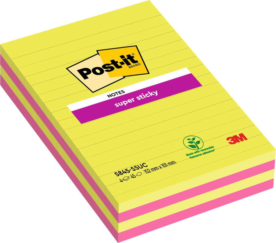Memoblok 3M Post-it 584 127x203mm SS lijn ass kl