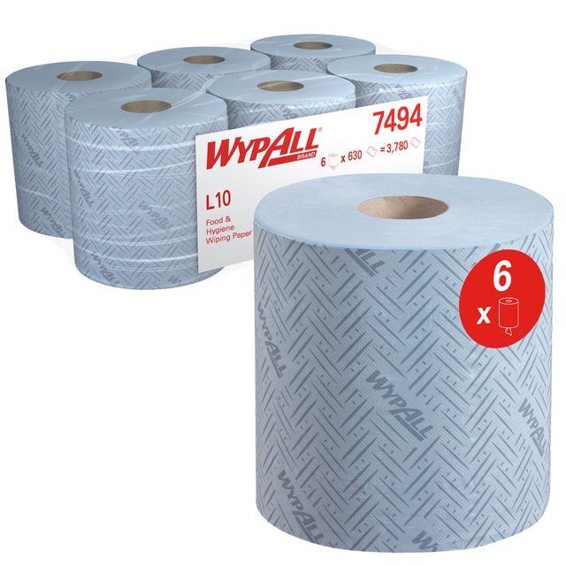 Poetspapier WypAll L10 1laags 630 vel blauw