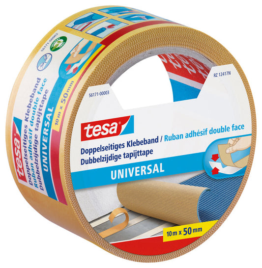 Tapijttape tesa Uni 10mx50mm dubbelzijdig wit