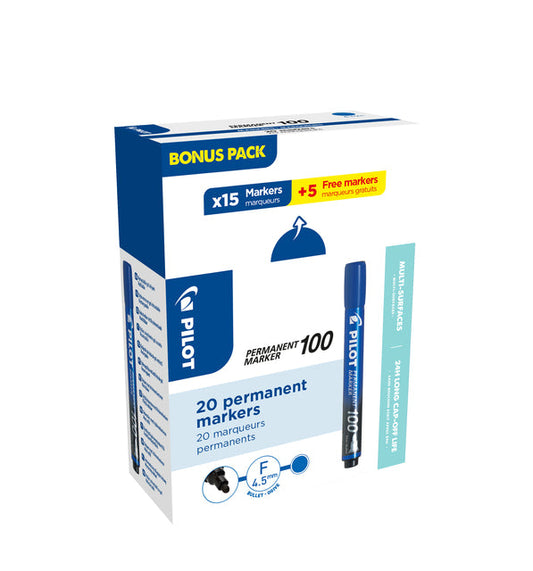 Viltstift PILOT SCA-100 rond F blauw 15+5 gratis