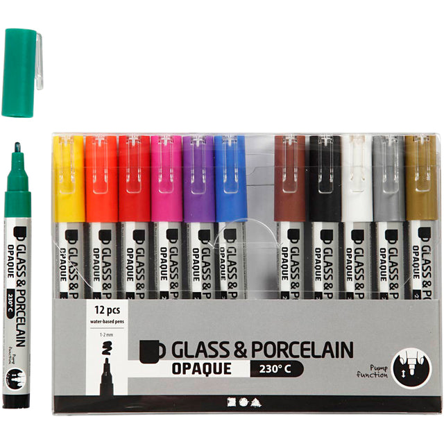 Glas porseleinstiften Crea Comp 1-2mm 12 kleuren