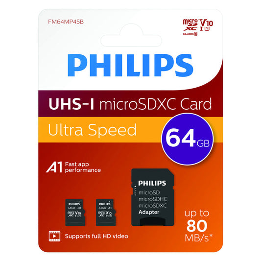 Geheugenkaart Philips micro SDXC 64GB 2 st
